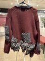 Burgundy patchwork and ragged sweater
