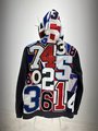 Number collage upcycled zip hoodie