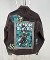 Demon Slayer tshirt patchwork upcycled brown corduroy jean jacket