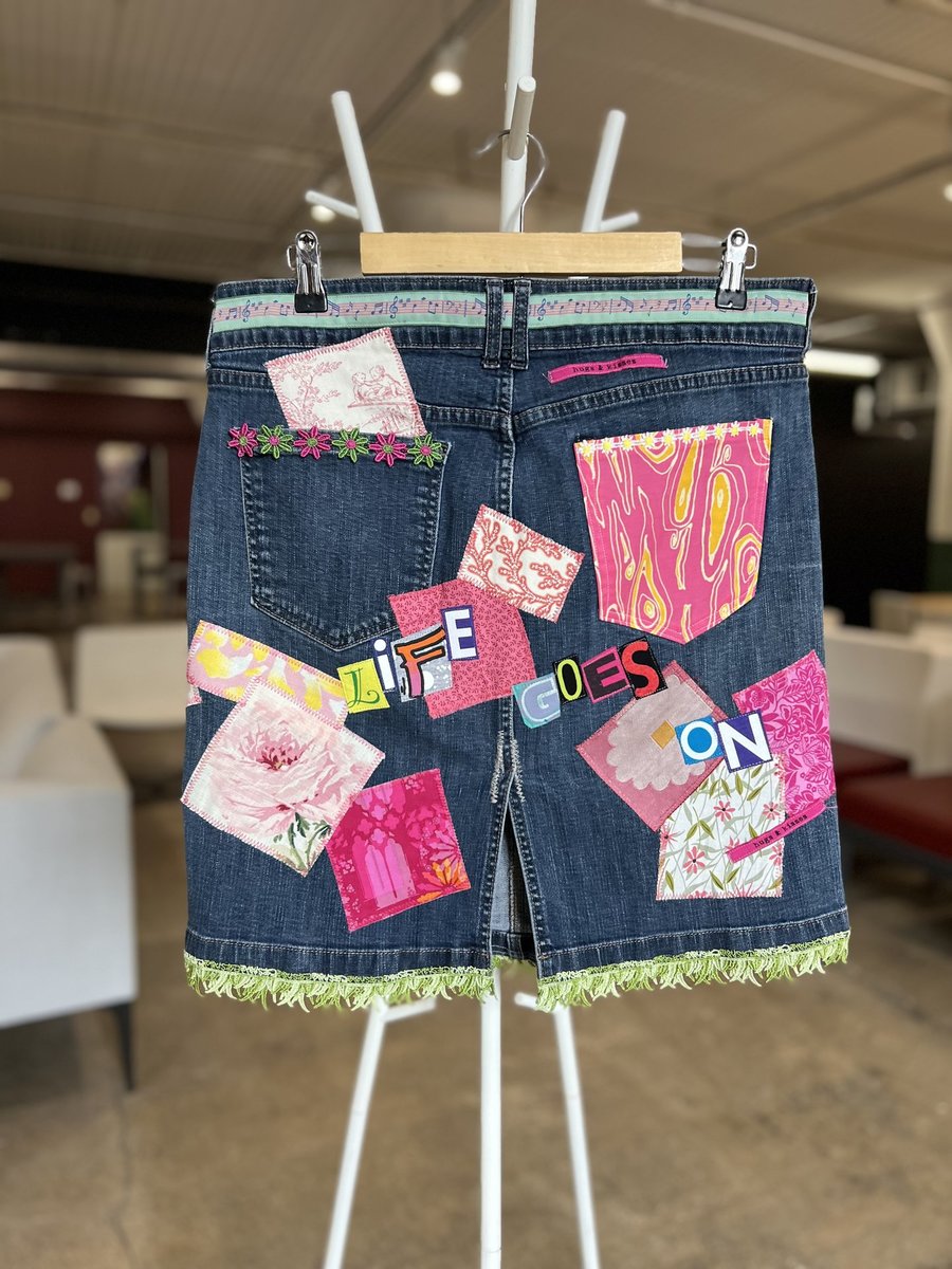 Obla di Beatles patchwork upcycled Jean skirt