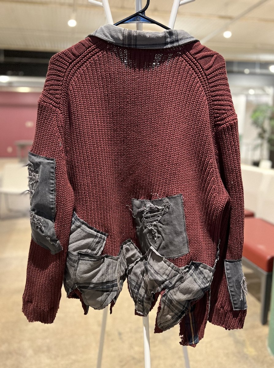 Burgundy patchwork and ragged sweater