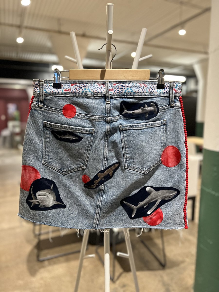 Sharks altered denim skirt