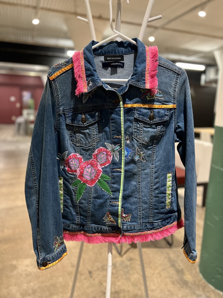 Animal collage patchwork upcycled Jean jacket. 