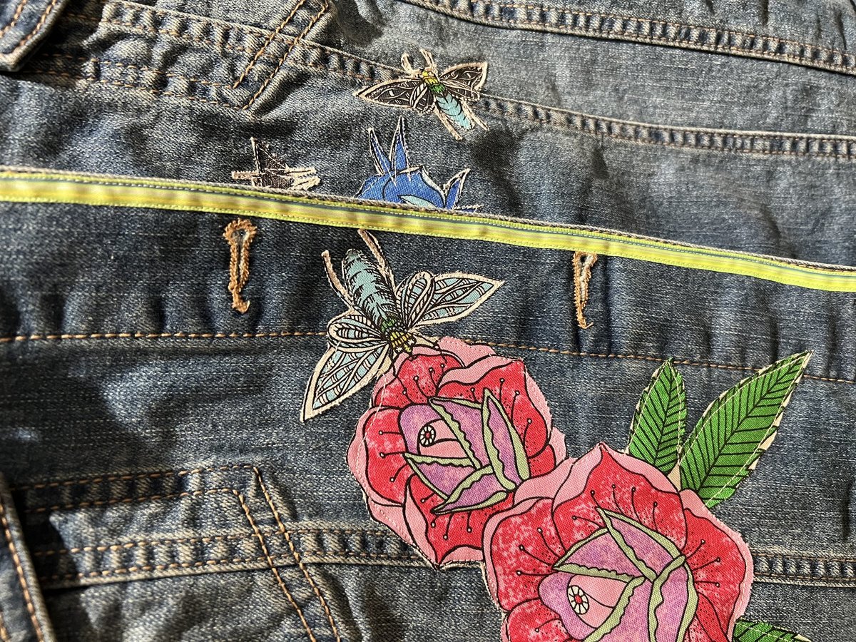 Animal collage patchwork upcycled Jean jacket. 