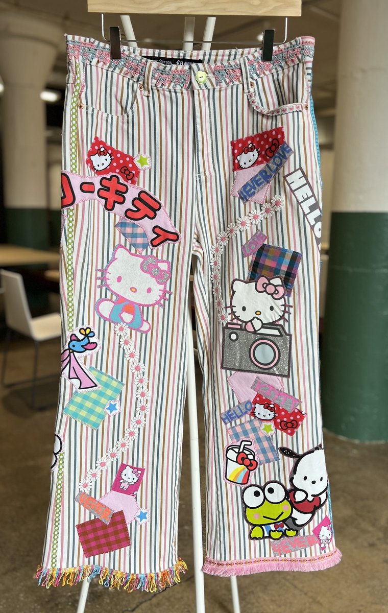 Hello kitty patchwork upcycled jeans
