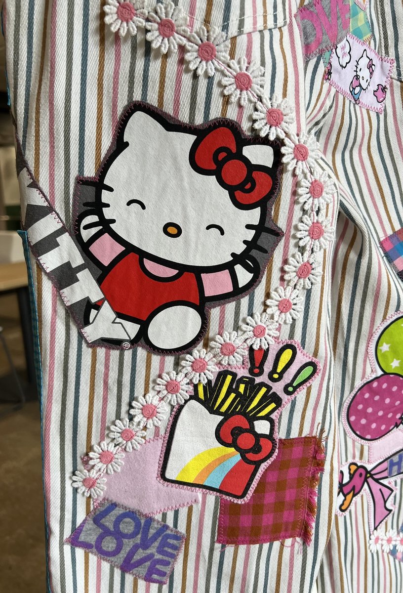 Hello kitty patchwork upcycled jeans