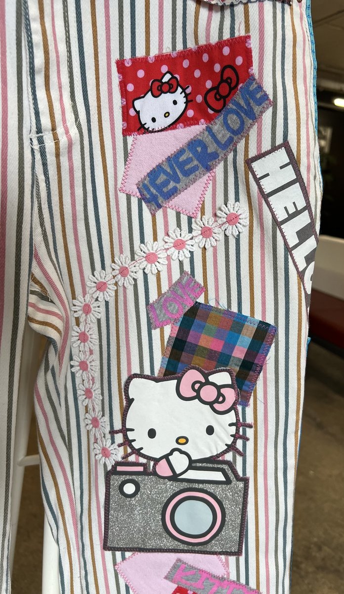 Hello kitty patchwork upcycled jeans