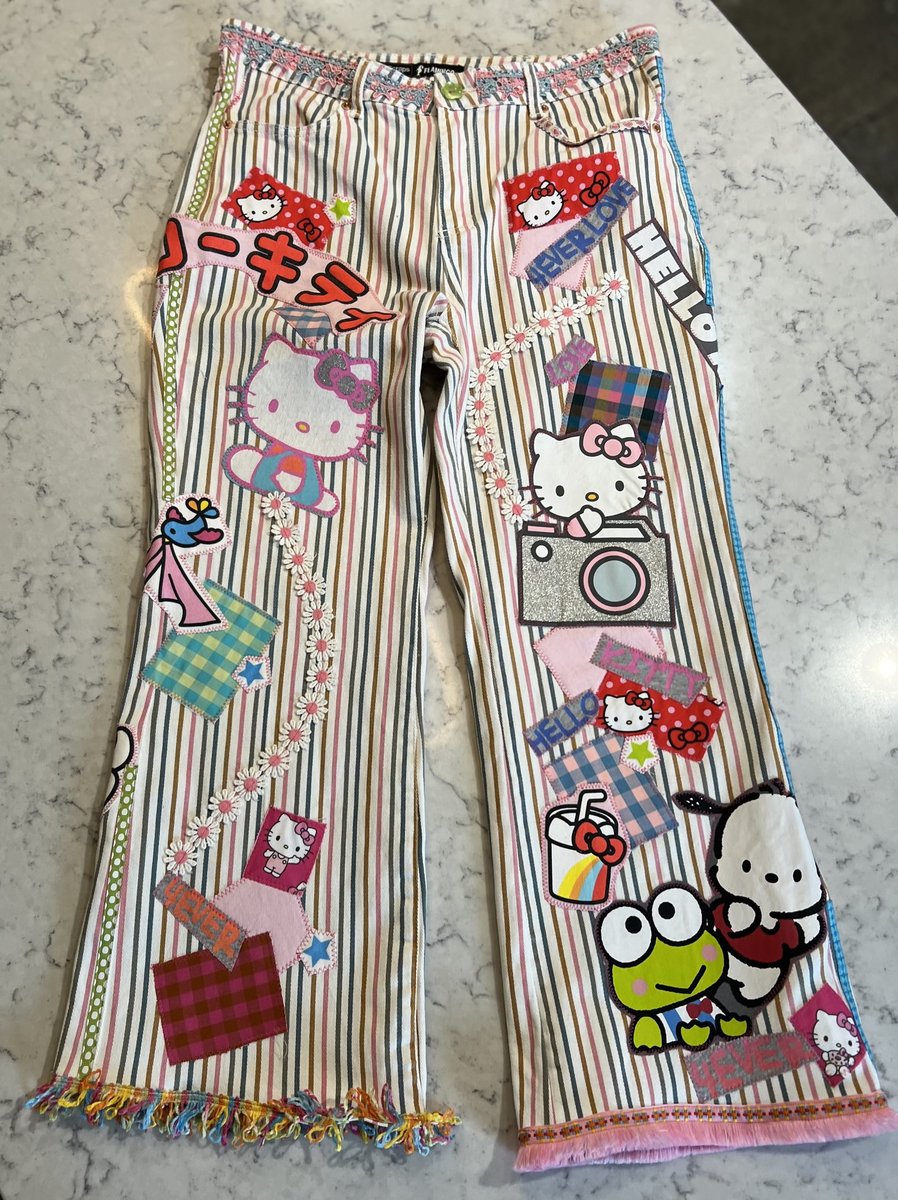 Hello kitty patchwork upcycled jeans