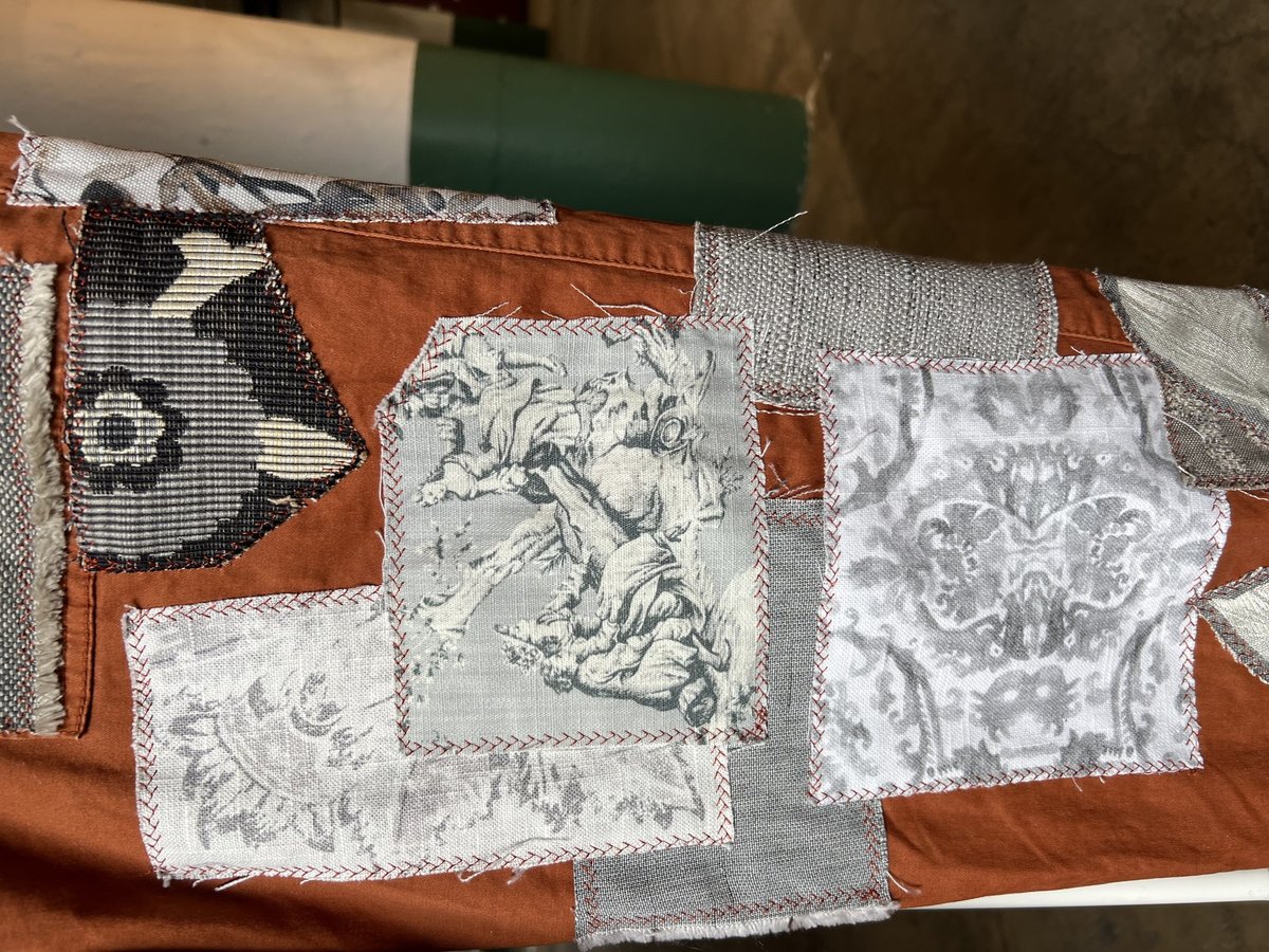 Gray and rust patchwork upcycled pants