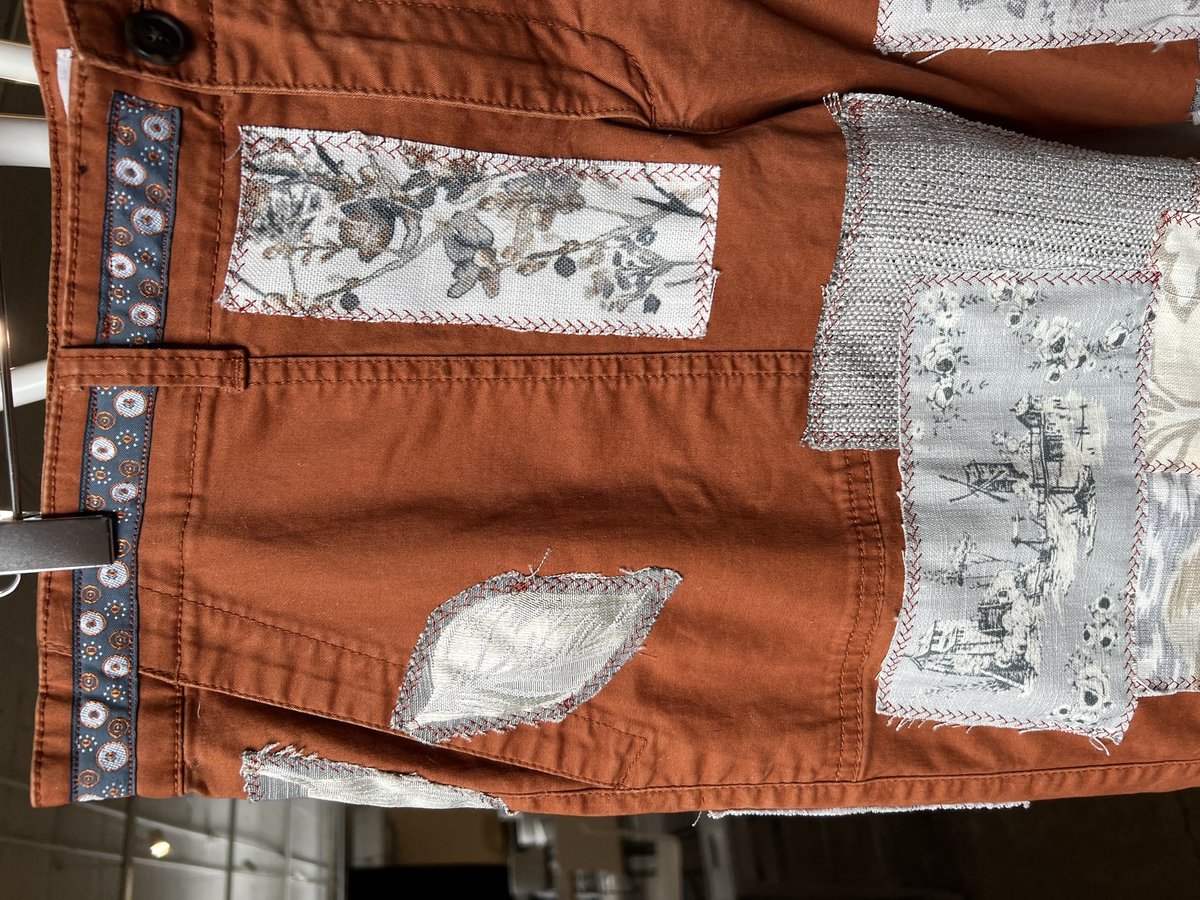 Gray and rust patchwork upcycled pants