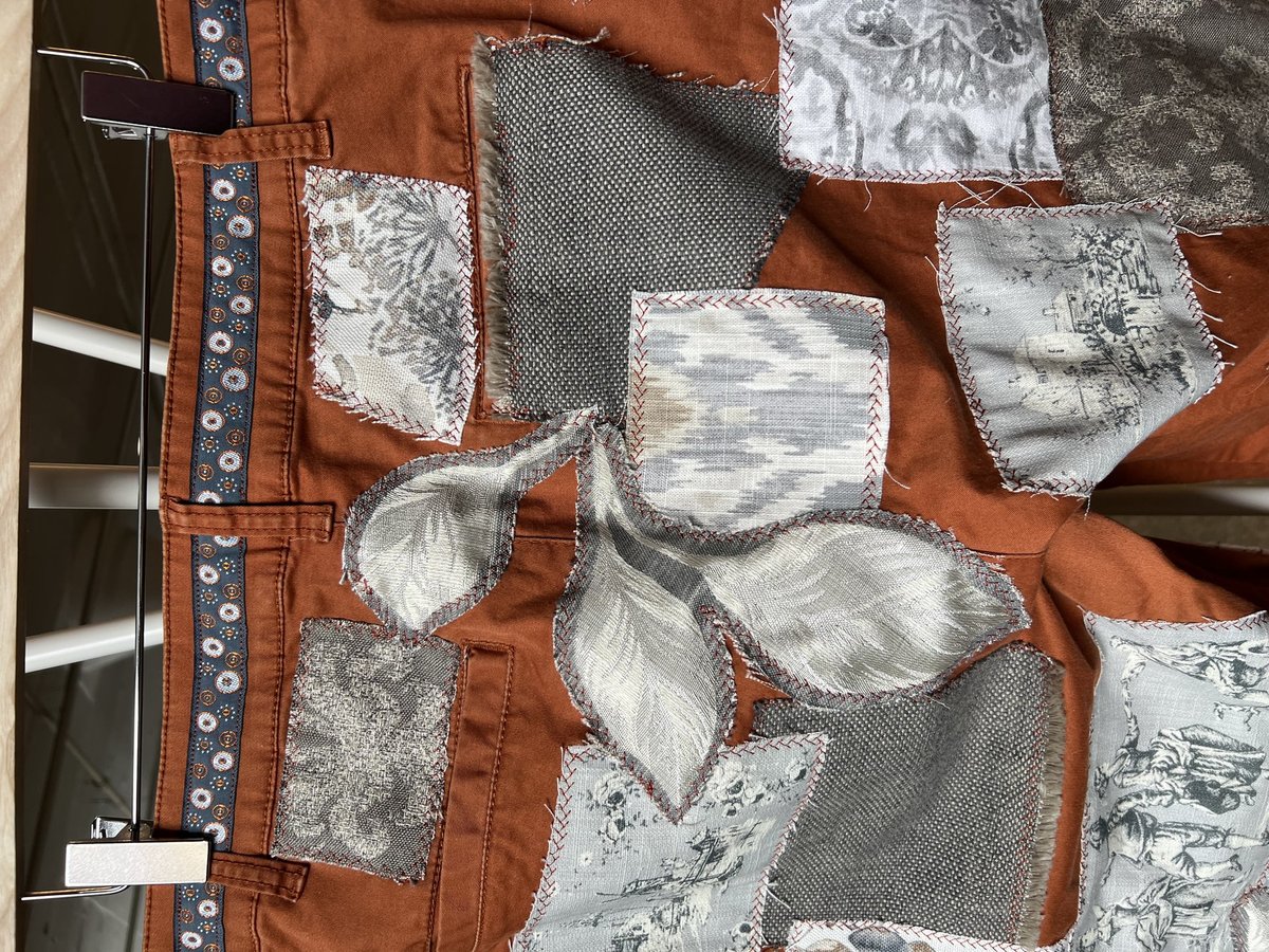 Gray and rust patchwork upcycled pants
