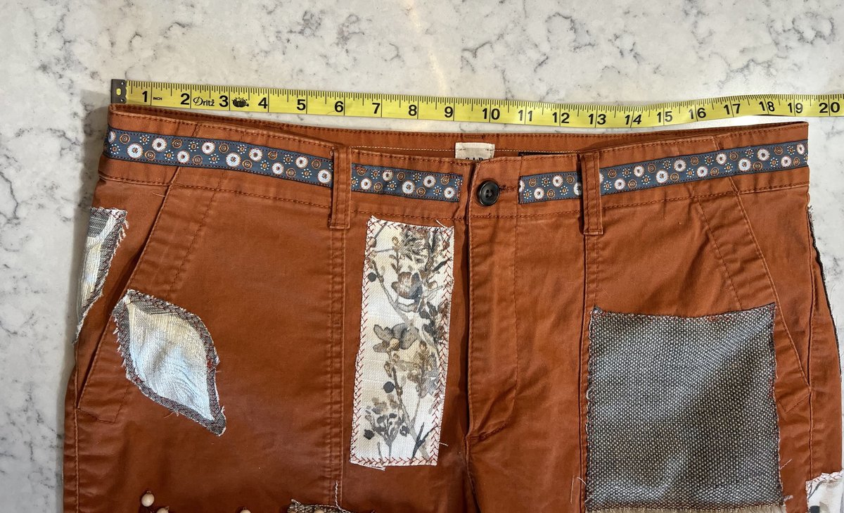 Gray and rust patchwork upcycled pants