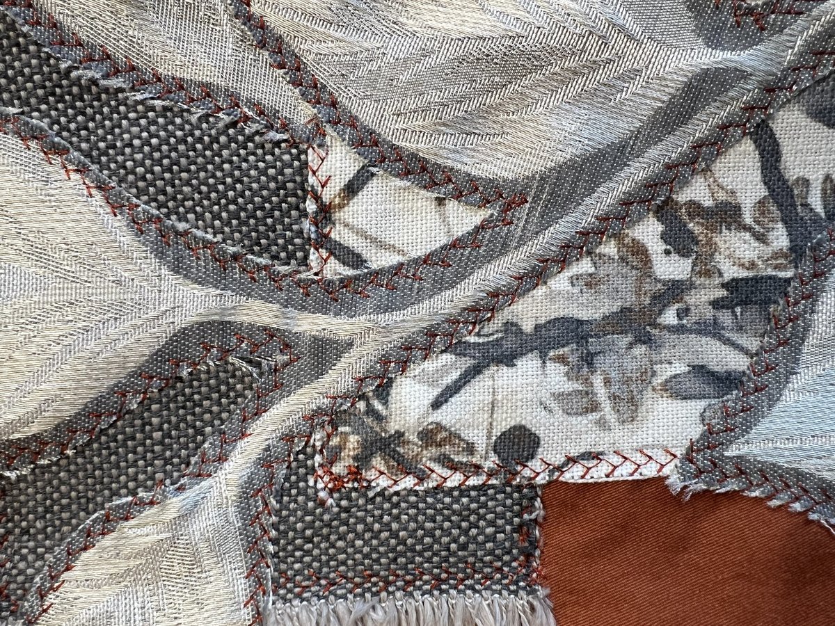 Gray and rust patchwork upcycled pants