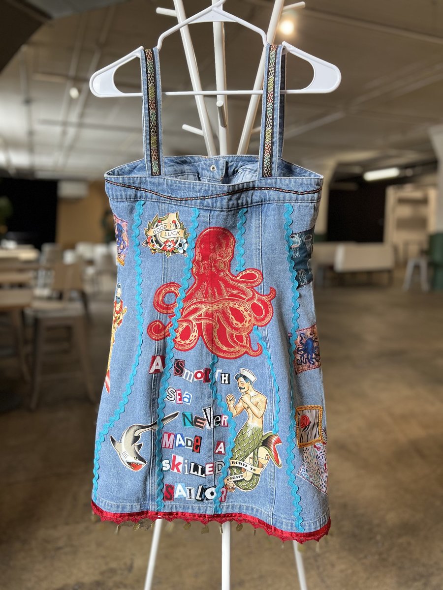 Sailor denim patchwork upcycled dress