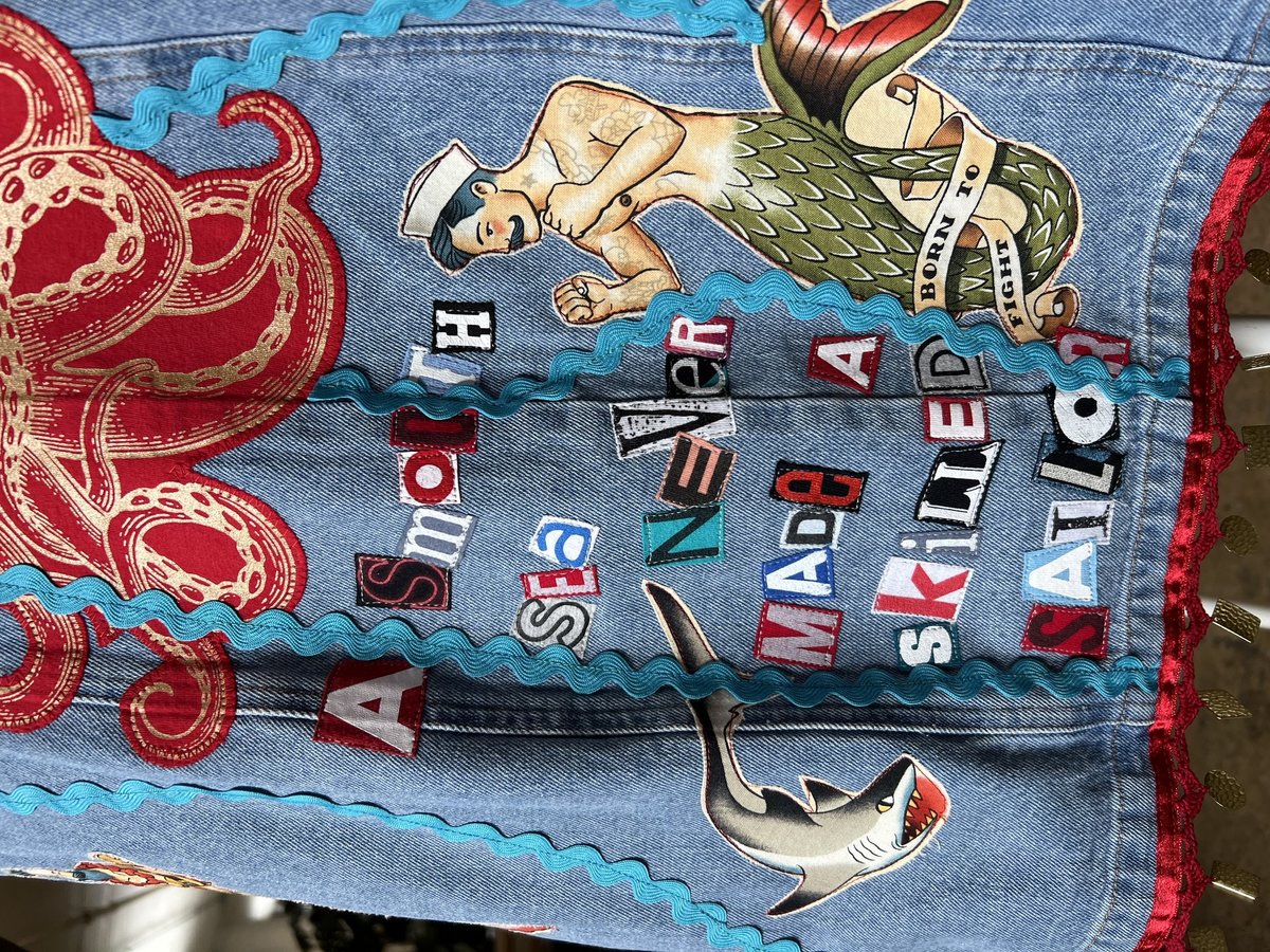 Sailor denim patchwork upcycled dress