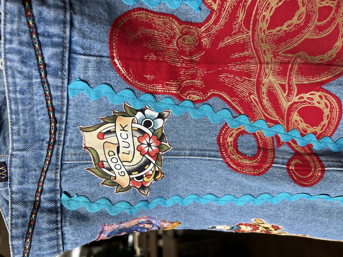 Sailor denim patchwork upcycled dress