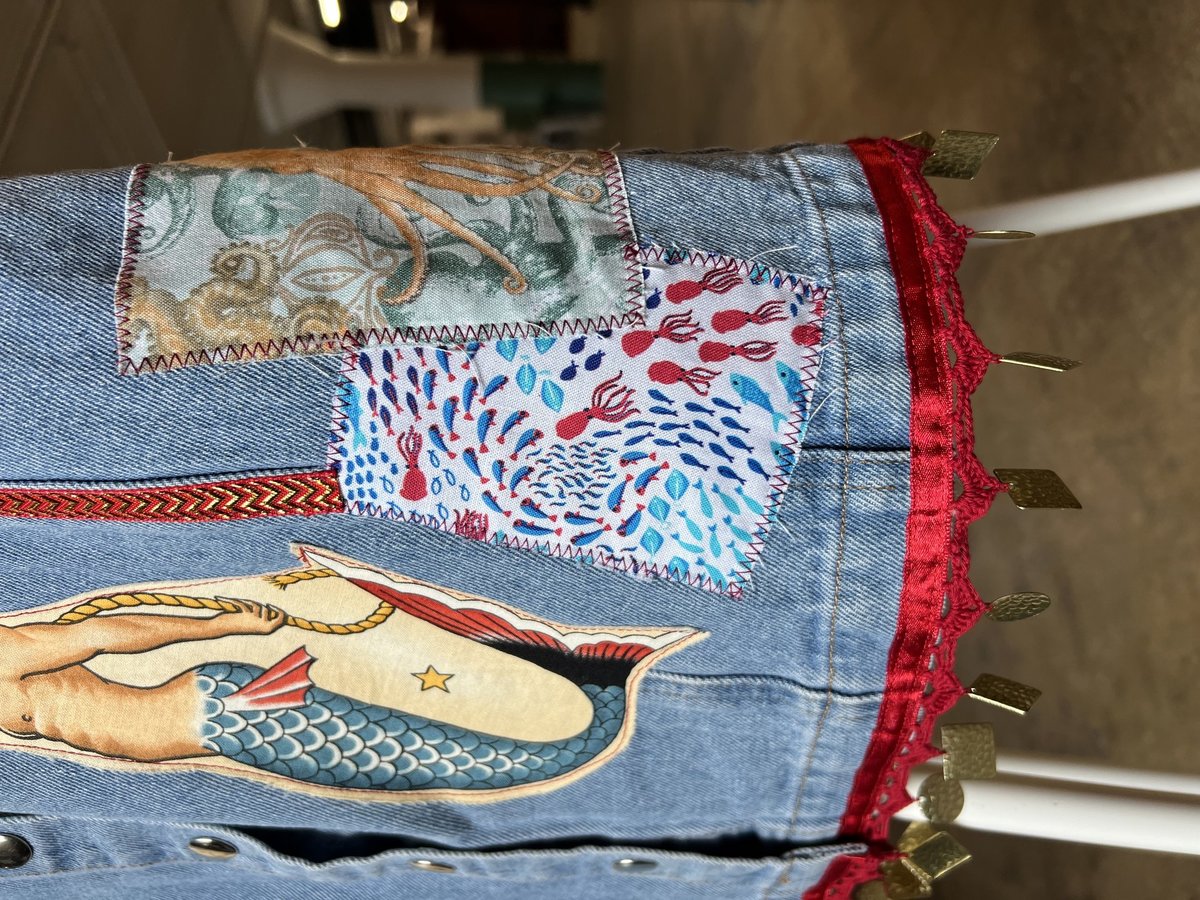 Sailor denim patchwork upcycled dress