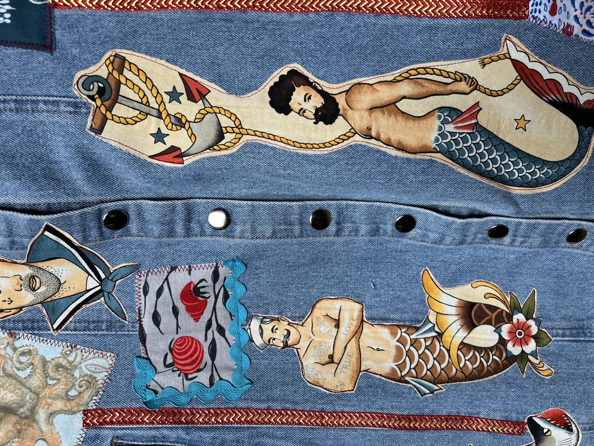 Sailor denim patchwork upcycled dress