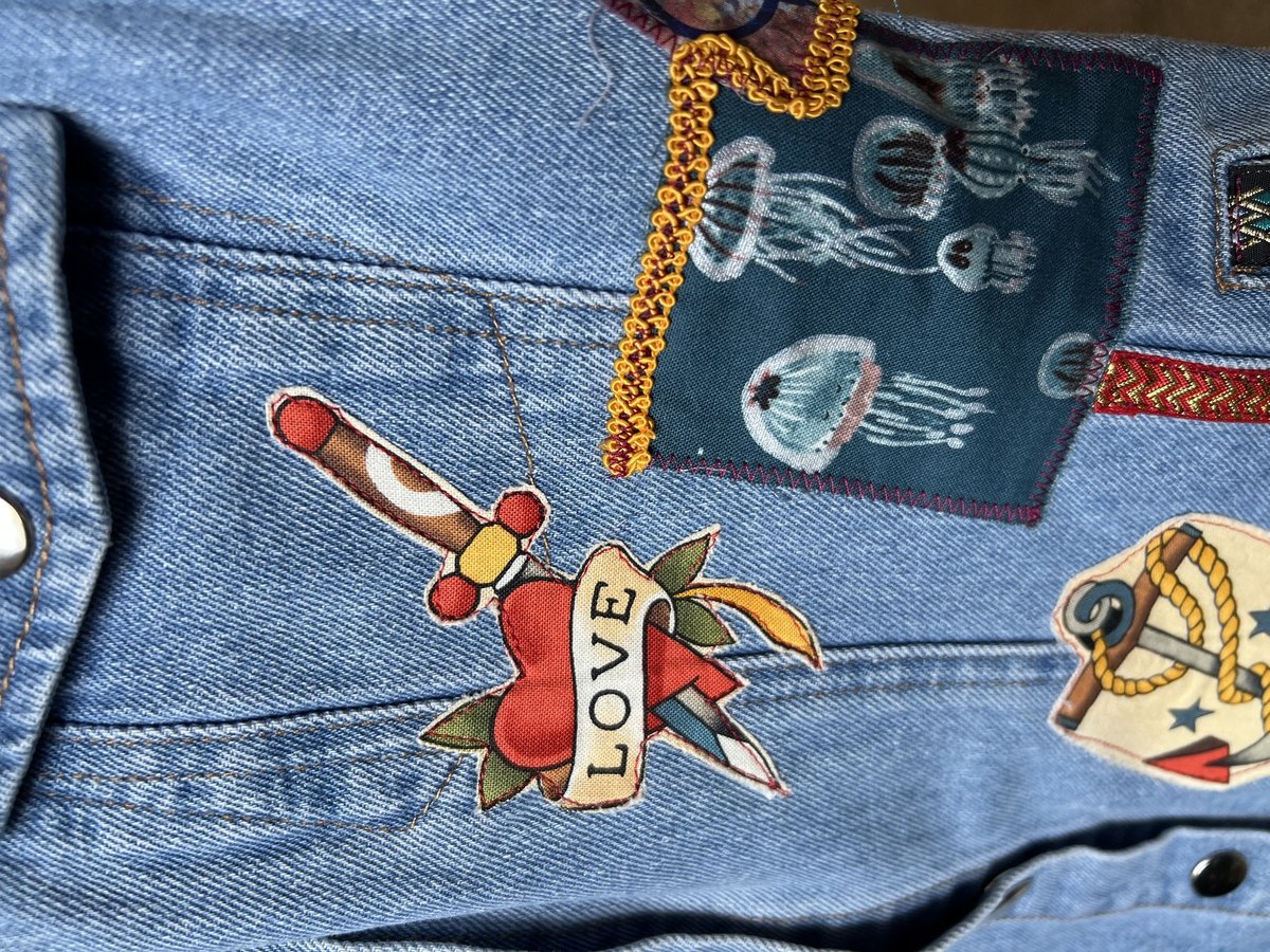 Sailor denim patchwork upcycled dress