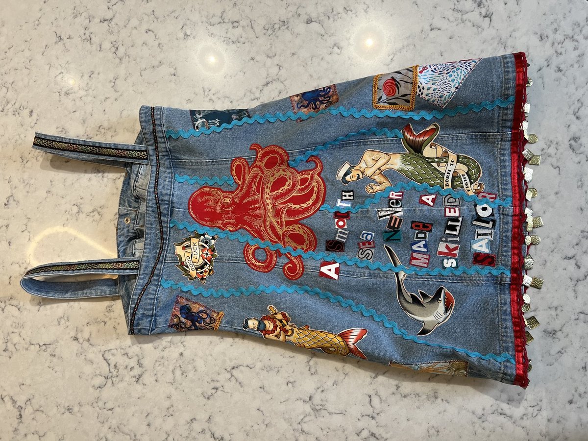 Sailor denim patchwork upcycled dress