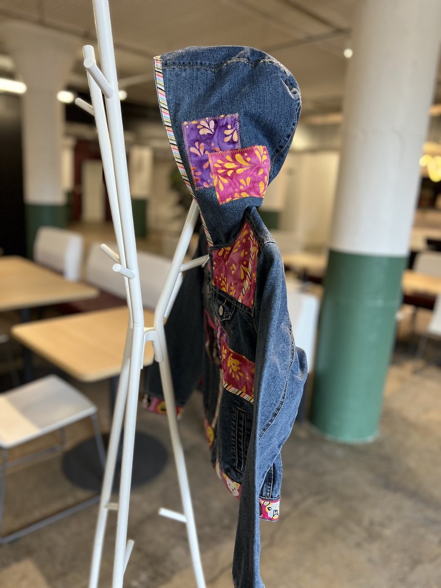 Puppy patchwork upcycled Jean jacket youth large