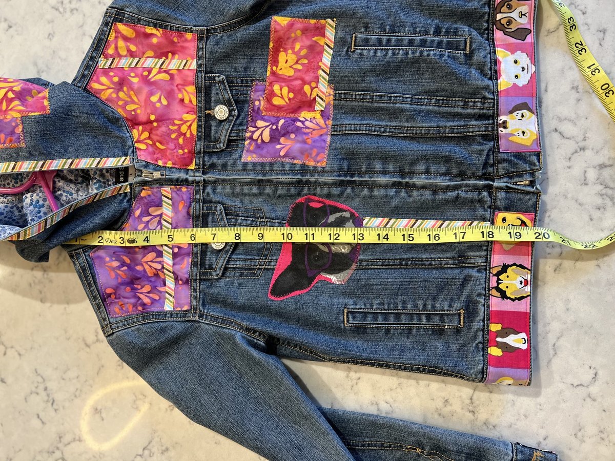 Puppy patchwork upcycled Jean jacket youth large