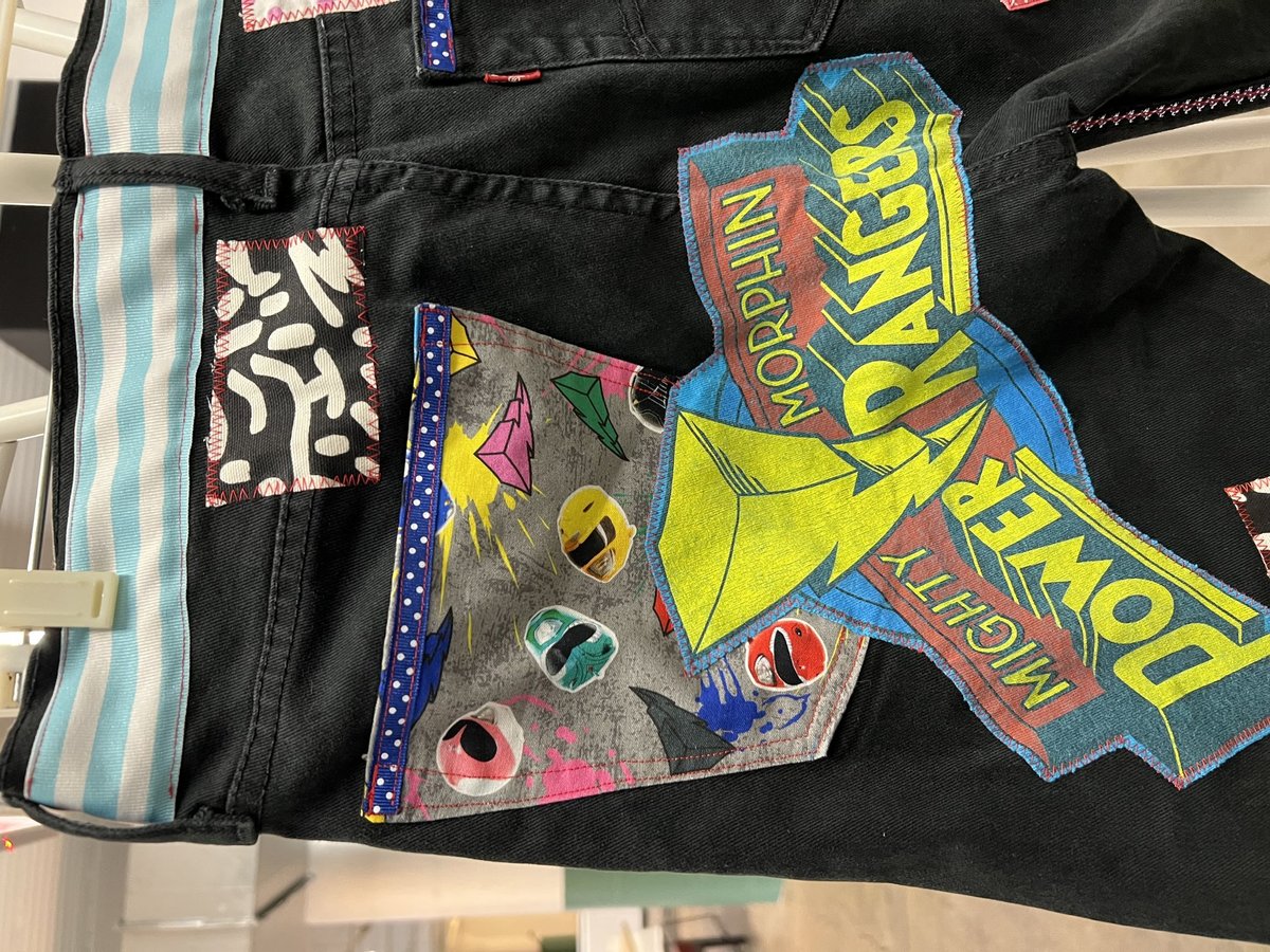 Power Rangers upcycled custom patchwork collage jeans