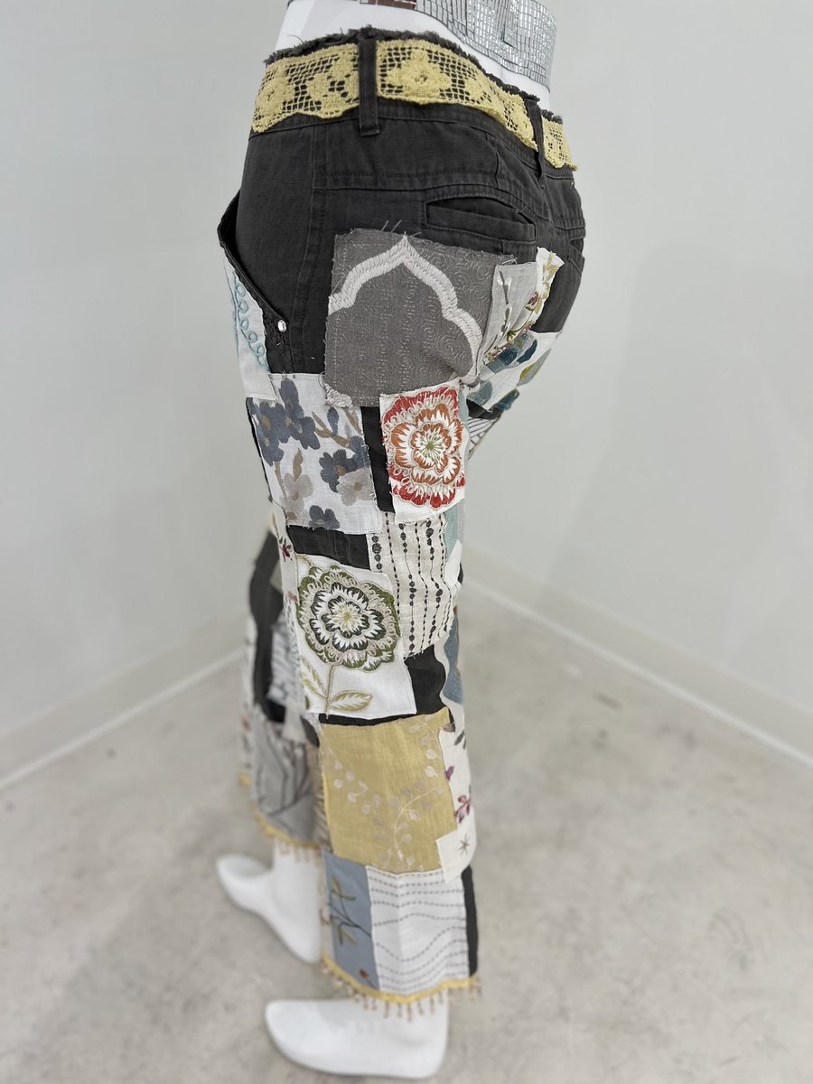 Embroidered patchwork linen pants