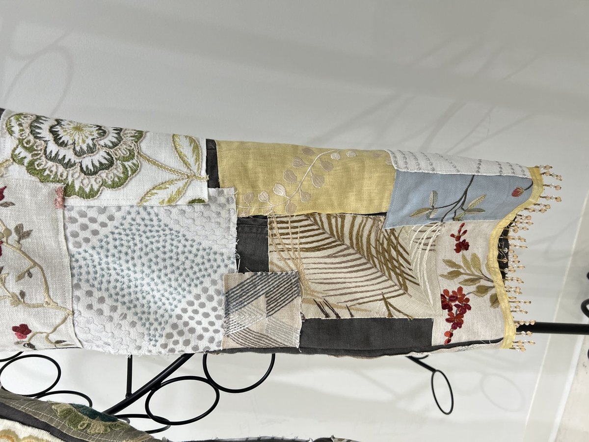 Embroidered patchwork linen pants