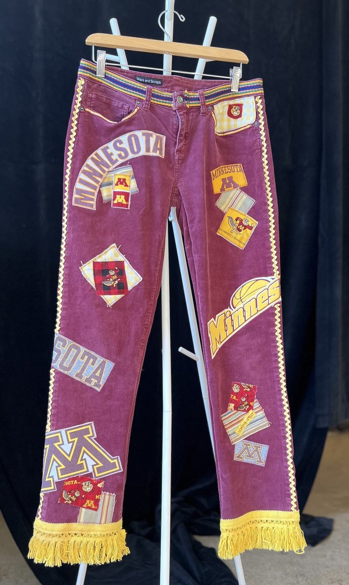 Minnesota Gophers upcycled patchwork collage jeans