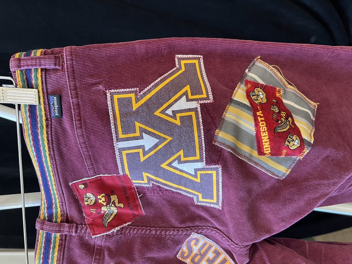 Minnesota Gophers upcycled patchwork collage jeans