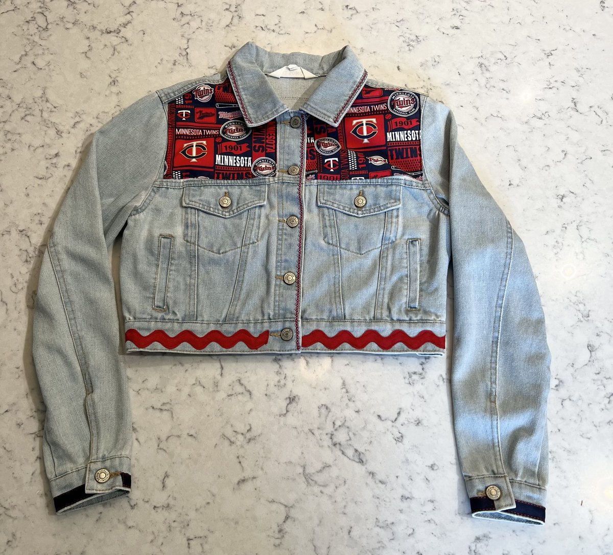 Twins collage upcycled jean jacket 