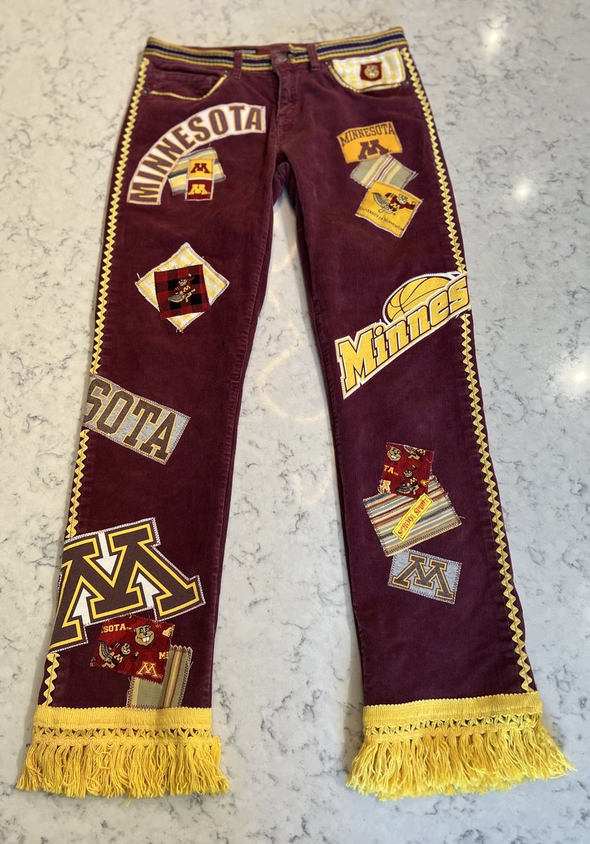 Minnesota Gophers upcycled patchwork collage jeans