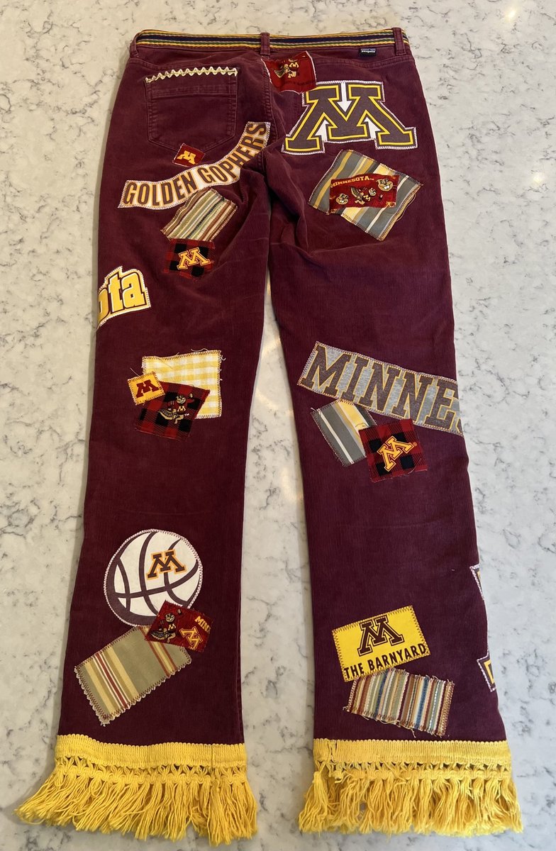 Minnesota Gophers upcycled patchwork collage jeans