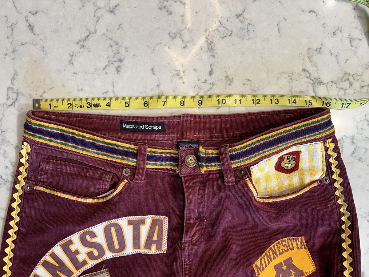 Minnesota Gophers upcycled patchwork collage jeans