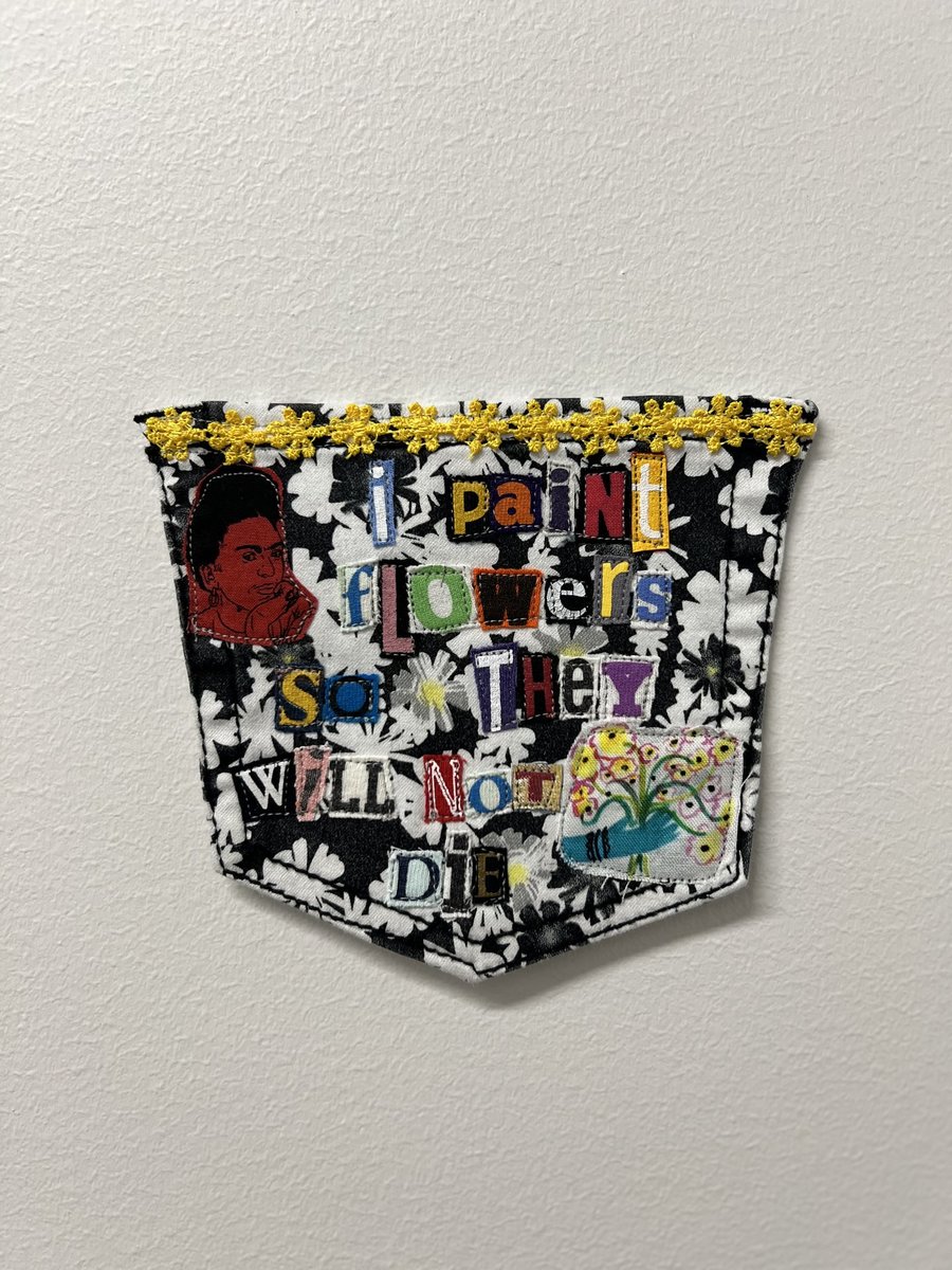 Frida paints flowers art collage patch