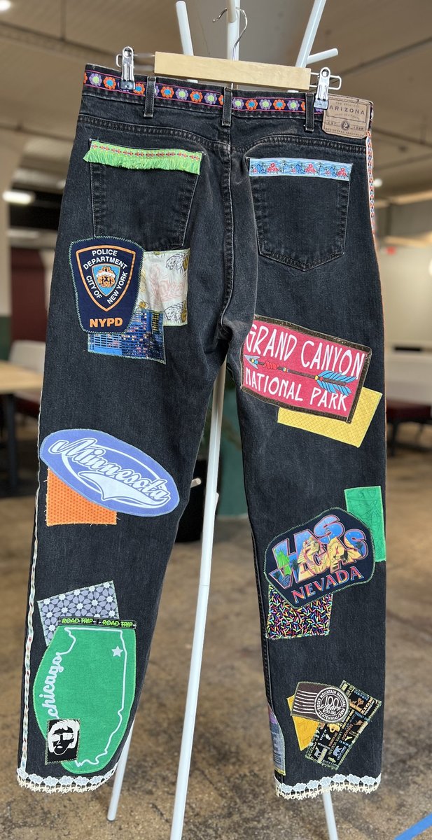 USA travel patchwork collage jeans