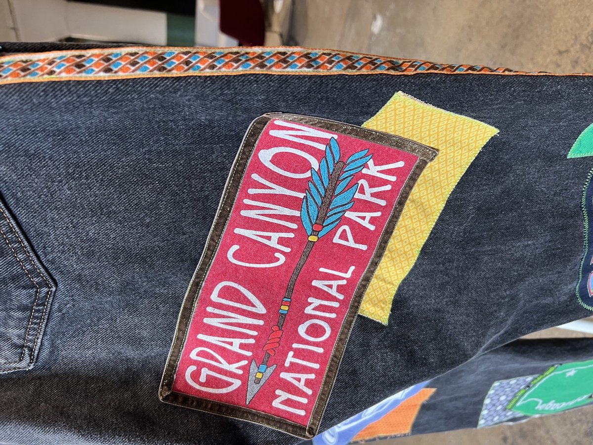 USA travel patchwork collage jeans