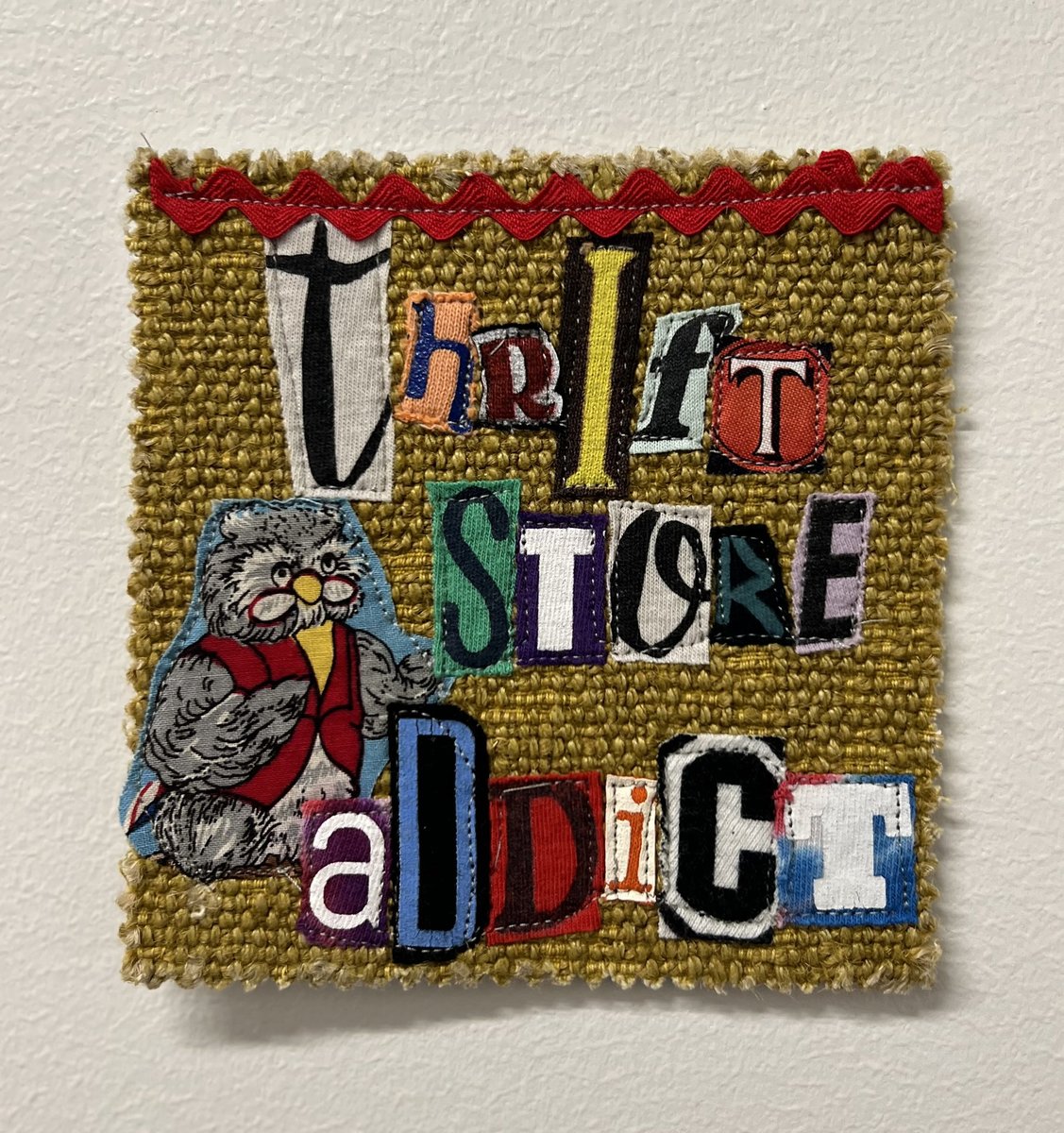 Thrift store addict Art collage patch owl