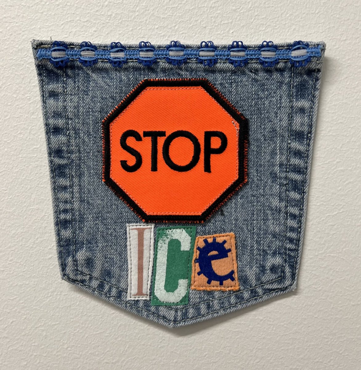 Stop ice art collage patch blue