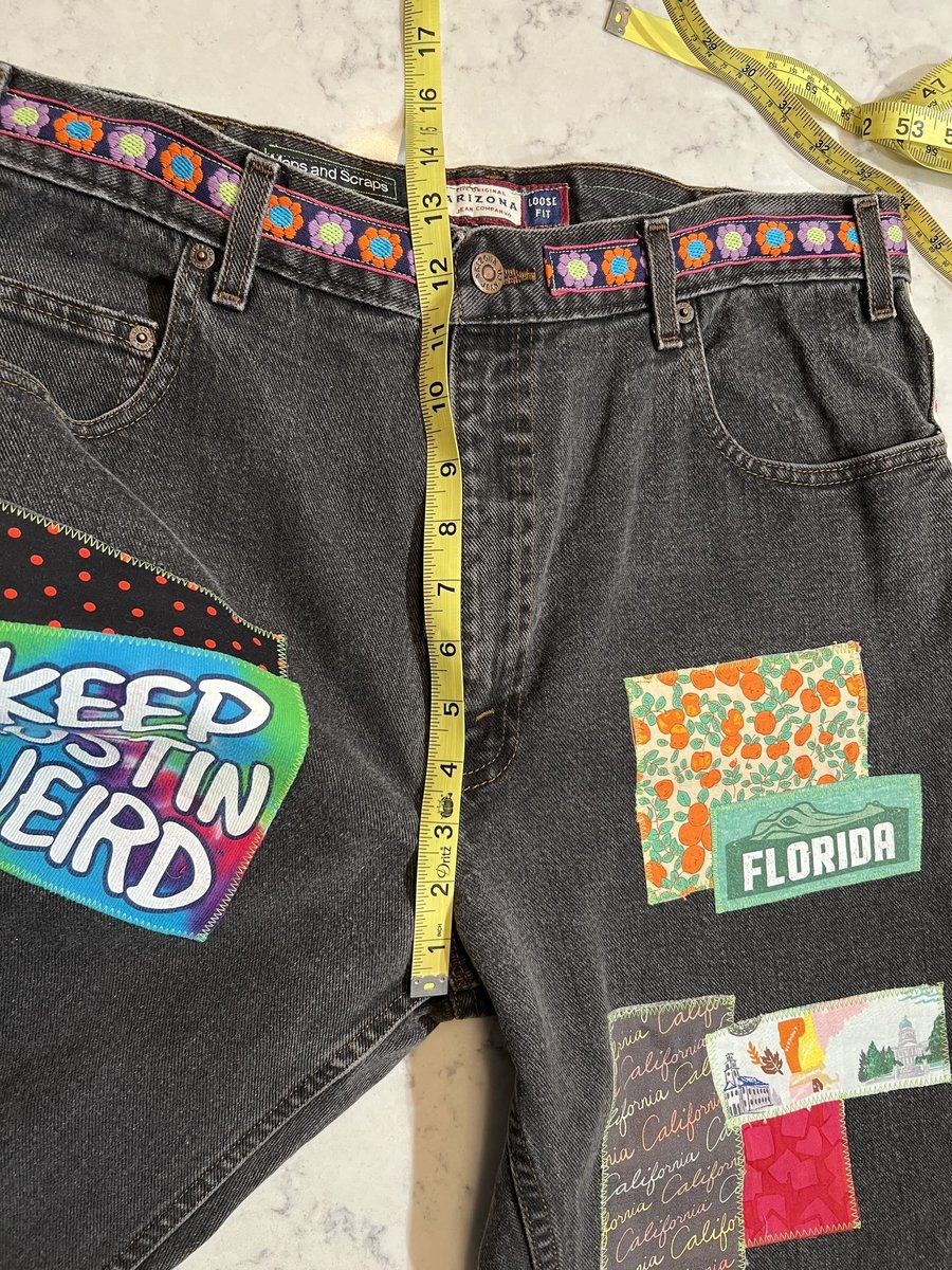 USA travel patchwork collage jeans
