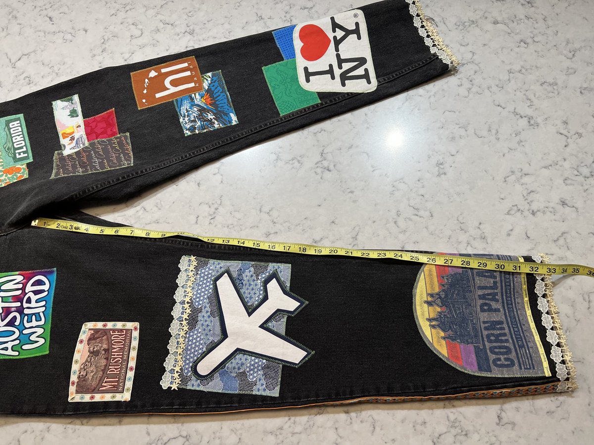 USA travel patchwork collage jeans