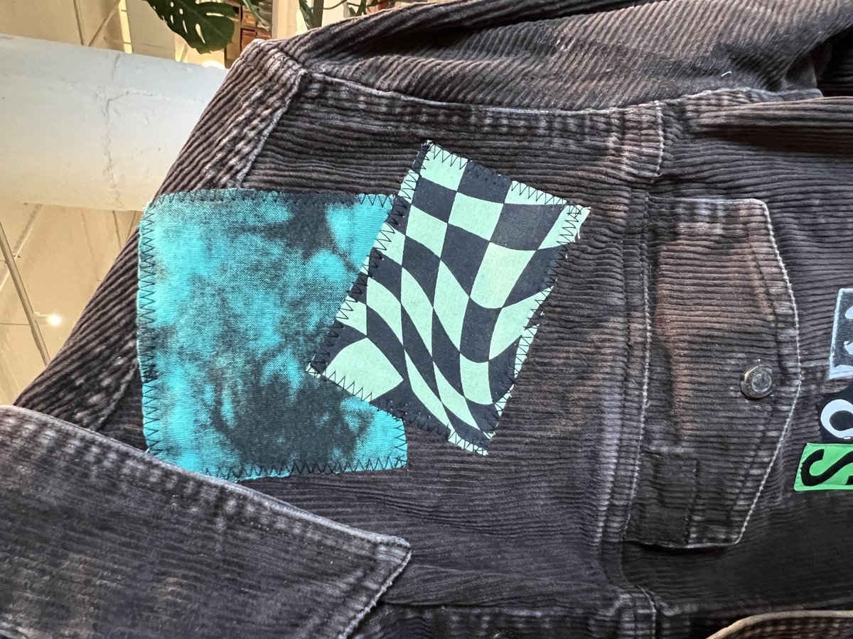 Demon Slayer tshirt patchwork upcycled brown corduroy jean jacket