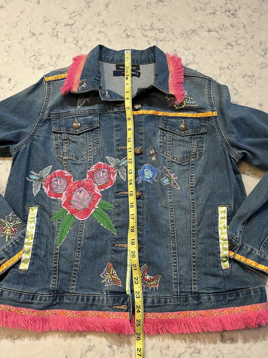 Animal collage patchwork upcycled Jean jacket. 