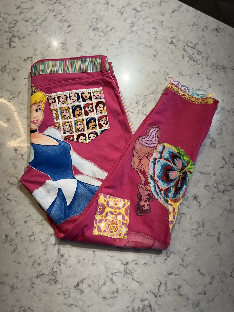 Pink princess tshirt patchwork collage pants