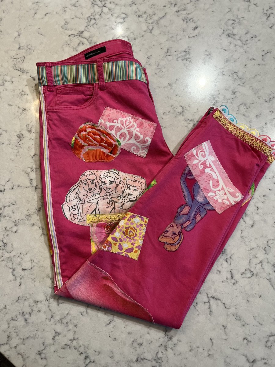 Pink princess tshirt patchwork collage pants
