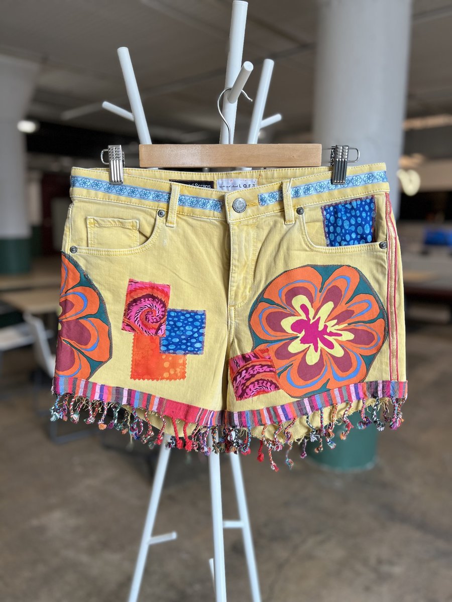 Outside the lines upcycled custom patchwork collage shorts 29” waist