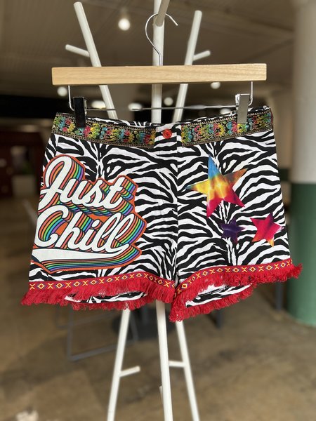 Just Chill patchwork upcycled shorts