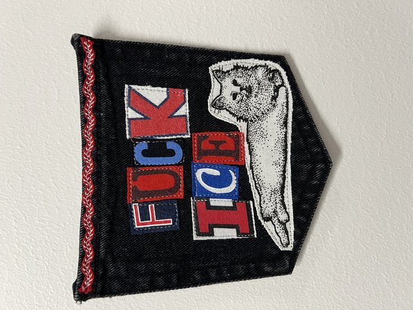 F*ck ICE art collage patch cat